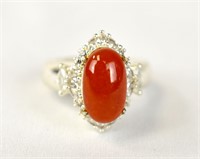 Silver Mounted & Red Jadeite Ring