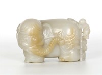 Chinese Carved Jade Elephant w. Figure