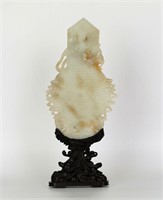 Chinese Cavred Jade Plaque on Wood Stand