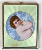 Fine Enamel Silver Box w Semi Nude Lady