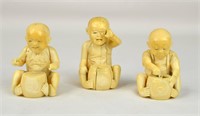 Three Japanese Carvings of Boys