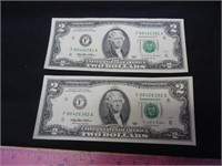 Lot of 2, 1995 $2 bills (consecutive serial #'s)
