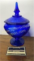 Cobalt depression candy stand small chip on lid