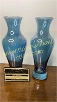 Pair of iridescent blue vases