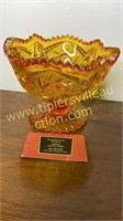 Smith Amberina cut glass pedestal bowl glows