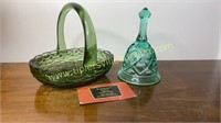 Green bell and small smith glass basket
