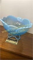 Mosser blue opalescent shell footed bowl