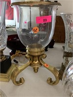 LARGE BRASS CANDLE HOLDER/ VASE W GLASS TOP