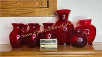 Group of ruby red vases