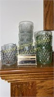 Clear and green diamond point cups, sherbets,