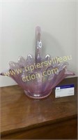 Smith glass pink carnival feather pattern basket