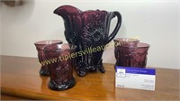 Mosser amethyst Dahlia water set with footed