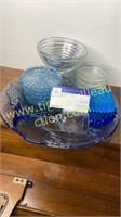 Group of blue and clear glass