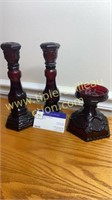 3 ruby cape cod candle stands
