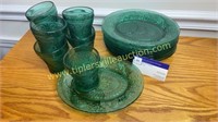 Tiara spruce green sandwich glass snack sets for