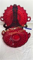 2 ruby red fostoria trays with handles