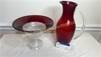 Ruby to clear compote and damaged ewer