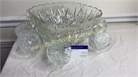 Clear punch bowl set with 8 cups