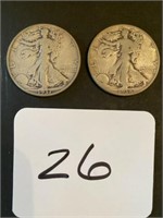1 - 1937, 1 - 1938, Walking Liberty Half Dollars