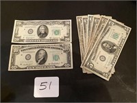 1 - $20.00, 1 - $10.00, & 6 - $5.00  1950 Series