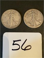 1 - 1944 S, 1 -1945 D Walking Liberty Half Dollars