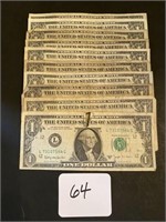 10 - Joseph W. Barr $1.00 Bills