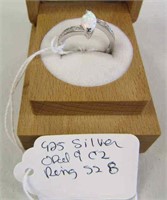 925 Silver Opal & CZ Ring sz 8