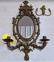 Ornate Mirror w/Sconces, Very Heavy