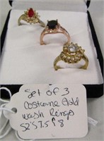 3 Gold Wash Costume Rings Sizes 7.5 & 8