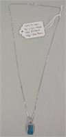 925 Silver Inlaid Opal Pendant w 20" Box Chain