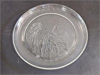 Glass Platter Depicting a Hen, Approx 13" dia