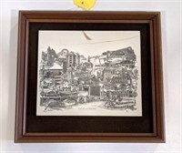 St. Louis Framed Etching, Approx 13.5" x 14"