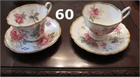 2 Cabbage Rose Cups & Saucers