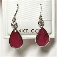 $3700 14K  Burmese Ruby(5ct) Diamond(0.2ct) Earrin