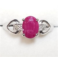 $1920 10K  Burma Ruby(1.3ct) Diamond(0.03ct) Ring