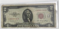 1953 $2 Dollar STAR Red Seal Bill No Motto