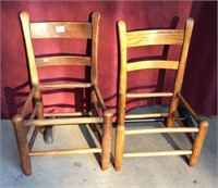 Two Antique Oak Youth Schoolhouse Chairs