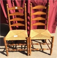 Vintage Maple Ladderback Rush Seat Chairs