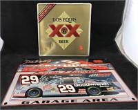 Metal Dos Equis Beer Sign And 3 Nascar Cardboard