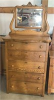 Oak High Boy with mirror and paneled sides mint