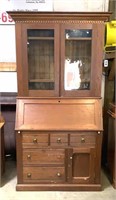 Early Walnut Drop Front Desk with Bookcase Top