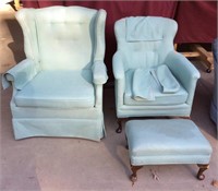 Upholstered Wing Back Chair, Arm Chair, & Ottoman