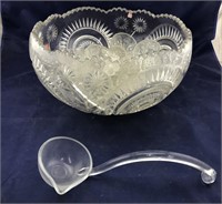 Huge Pattern Glass Punch Bowl/ Glass Ladle