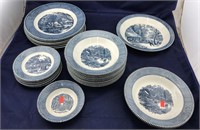 Blue & White Currier & Ives + Unmarked Dinner Ware