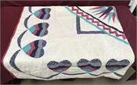 Hearts & Center Star Cotton Quilt & Pr of Shams