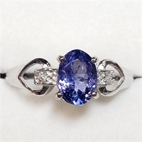 Certified 10K Tanzanite(1.2ct) Diamond(0.04ct) Rin