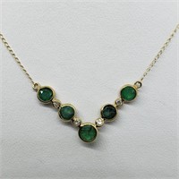 $1800 14K  Emerald(1.6ct) 4 Diamond Necklace