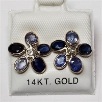 $2800 14K  Sapphire(3.8ct) Diamond(0.2ct) Earrings