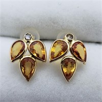 $1600 14K  Orange Sapphire(3ct) Diamond Earrings