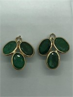 Certified 14K Emerald(4.55ct) 2 Diamonds Earrings